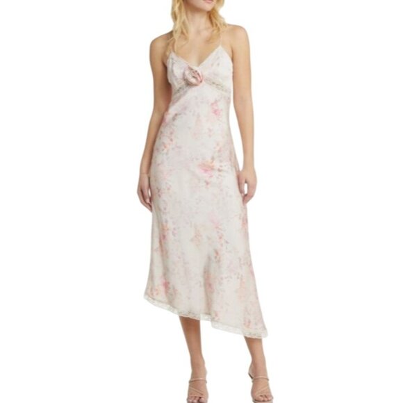 NEW Wayf Donna Lace Trim Asymmetrical Midi Slipdress in Vintage Floral, Size M - Picture 2 of 16